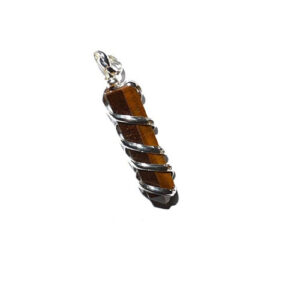 Natural Tiger Eye Crystal Wire Wrapped Pointed Pendant For Men & Women