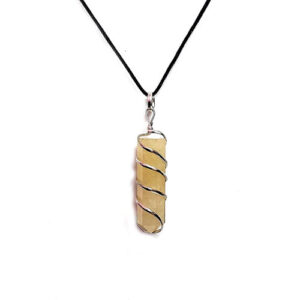 Natural Yellow Aventurine Wire Wrapped Pencil Shaped Pendant For Men And Women