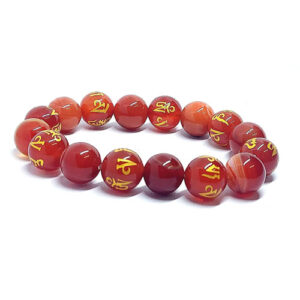 Buddhist Tibetan Auspicious Natural Carnelian Om Mani Padme Hum Engraved Mantra Bracelet For Men And Women