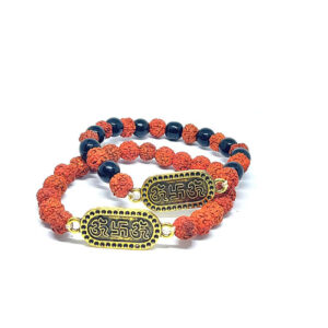 Set Of 2 Rudraksha Om Swastik Urja Symbol Protection Crystal Stretch Bracelet For Men & Women