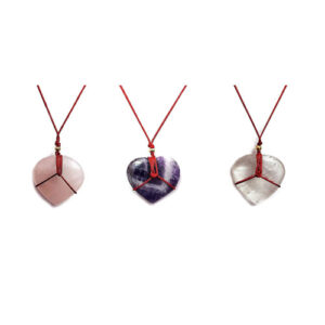 Natural Rose Quartz Clear Quartz Amethyst Heart Shaped Crystal Pendant For Men And Women