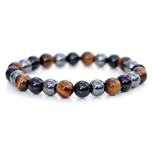 Tiger's Eye Black Obsidian Hematite Triple Protection Crystal Bracelet For Men And Women