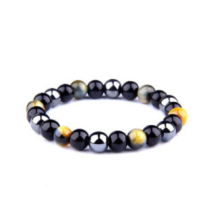 Cat's Eye Black Obsidian Hematite Crystals Triple Protection Crystal Bracelet For Men And Women