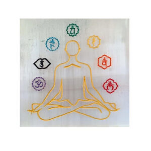 Natural Selenite Crystal Chakra Symbols Engraved Meditating Charging Plate For Reiki Healing And Grid Making