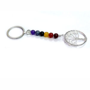 Natural Clear Quartz Tree Of Life Lucky Charm Seven Chakra Crystals Key Chain Key Ring