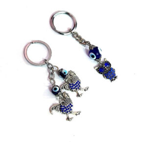Set Of 2 Owl Evil Eye And Rooster Evil Eye Lucky Protection Charm Key Chain Key Ring For Your Car Bike And Home