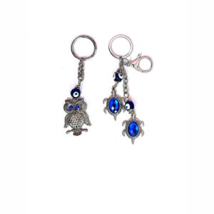 Set Of 2 Evil Eye Owl And Double Tortoise Lucky Protection Charm Key Chain Key Ring