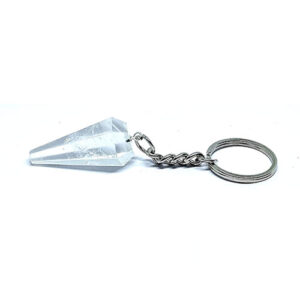 Natural Clear Quartz Crystal Faceted Key Chain Key Ring