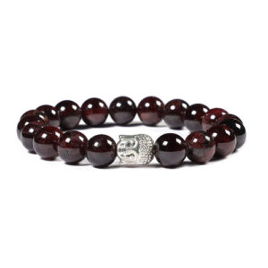 Garnet Crystal Buddha Powered Stretch Bracelet For Unisex