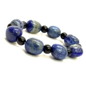 Lapis Lazuli Tumbled Bead And Black Onyx Crystal Stretch Bracelet Men And Women