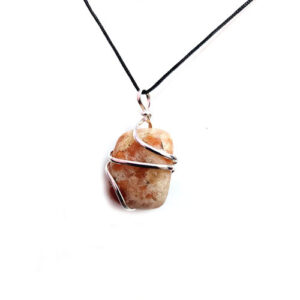 Natural Sun Stone Tumble Wire Wrap Pendant For Protection And Harmony