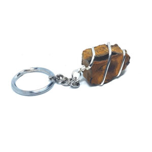 Natural Tiger Eye's Crystal Raw Rough Key Chain Key Ring For Chakra And Reiki Healing