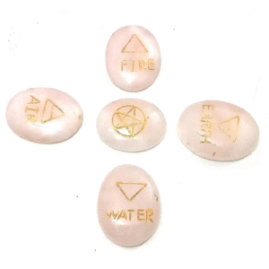 Natural Rose Quartz Crystal Five Elements Symbols Engraved Crystals Stones Set For Healing And Metaphysical Meditation