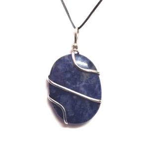 Natural Sodalite Oval Wire Wrap Shaped Crystal Pendant For Men And Women