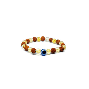 Natural Citrine Crystal Rudraksh And Evil Eye Bracelet