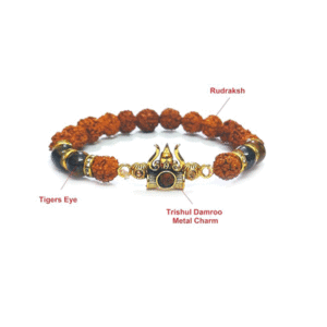 Tiger eye Rudraksh Shiv SHakti Trushul Damroo Lucky Crystal Bracelet For Men and Women